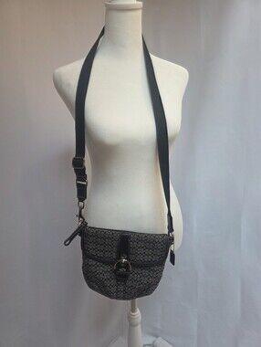 Authentic Coach Signature Canvas Crossbody Messenger Bag Silver Buckle